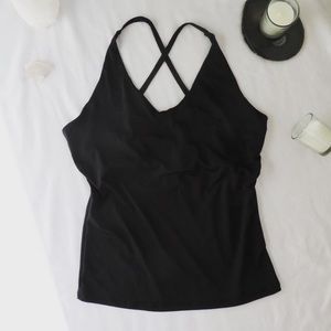 Black V-neck cross cross racerback fitted cami
